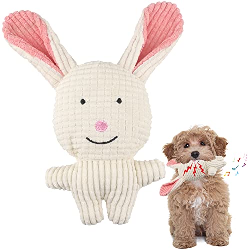 Elezenioc - Peluche giocattolo per cani, per cuccioli, durevole, con materiale in cotone, puzzle interattivo per cani di piccola taglia per pulire i denti (coniglio bianco)