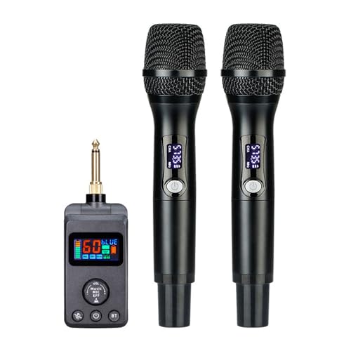 Microphone, Rechargeable Dual Microphones Karaoke Cordless Mic with Receiver for Karaoke Singing Speech Church Compatible with Smartphone Laptop
