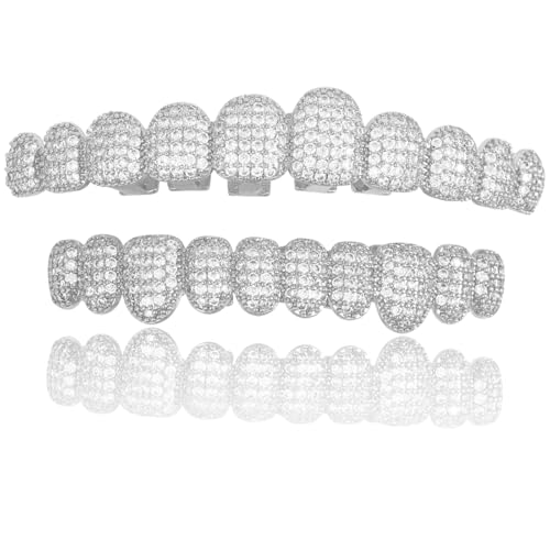 Grillz Hip-Hop 18K Gold Teeth Grillz Grills Inlaid with shiny zircon Rap Accessory Teeth Braces personality Halloween＆Christmas Wear - Comes With Tweezer & Dental Wax