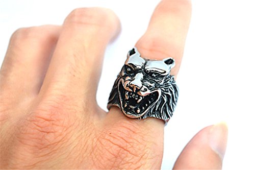 Hijones Men's Jewelry 316L Stainless Steel Wolf Head Skull Ring, Size 11 #TOP5