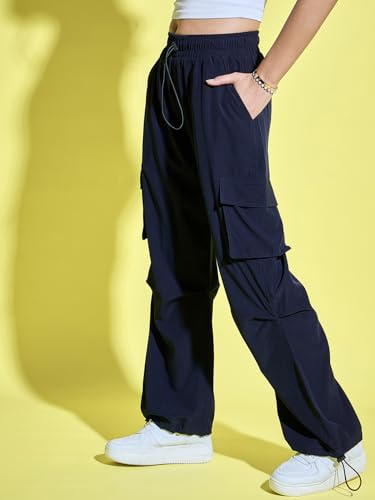 Image of Buynewtrend Women Loose Fit Parachute Trousers | High Waist Cargo Trouser Pant