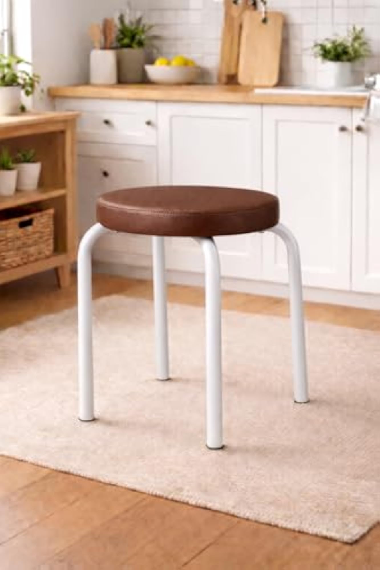 Classic 45 CM Tall Multipurpose Stool with Brown Cushioned Seat
