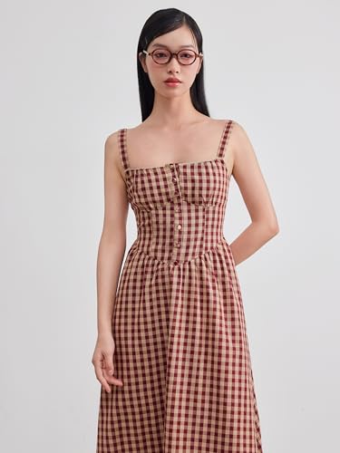 CIDER Maxi Dress for Women Gingham Cotton Blend Square Neck Casual Lined Summer Vacation Dress Middle Waist3