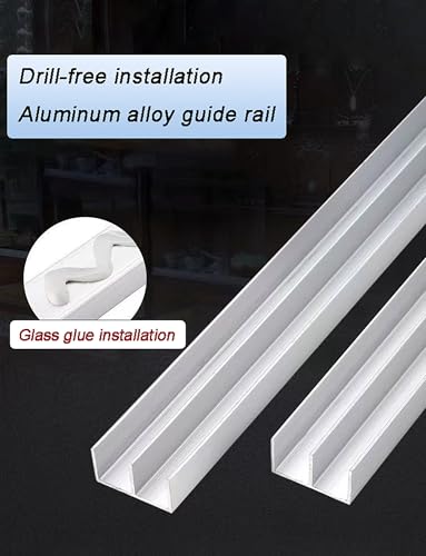 Kit de riel para puerta corredera de cristal, riel guía de aluminio de doble canal para un funcionamiento silencioso, evita el óxido, ideal para vitrinas y armarios