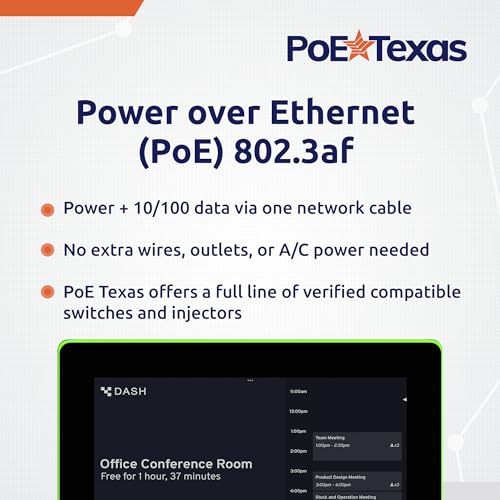 Image of PoE Texas 10 inch Touchscreen Meeting Room Scheduler Tablet with Highly Visible LED Ring - Plug & Play PoE Office Conference Room Scheduler - Digital Display Syncs with Existing Business Calendar