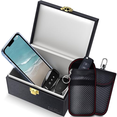 Samfolk Faraday Box and Pouch 2 Pack Keyless Entry Car Key Safe Protector Anti-Theft Signal Blocking Cages
