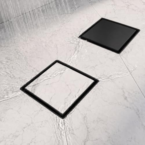 Image of Tapsa Tile Insert Floor Drain | 304 Stainless Steel | Invisible Shower Drain Channel | Shower Drain Channel | Water Drain Channel | with Cockroach Trap. (4X4, Black Matte 20 mm)