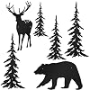 6 Pieces Metal Wall Art Deer Bear Pine Tree Wall Decor Hanging Forest Decor Rustic Cut Metal Art Metal Wall Decor for Home Bedroom Office Outdoor Decorations Black