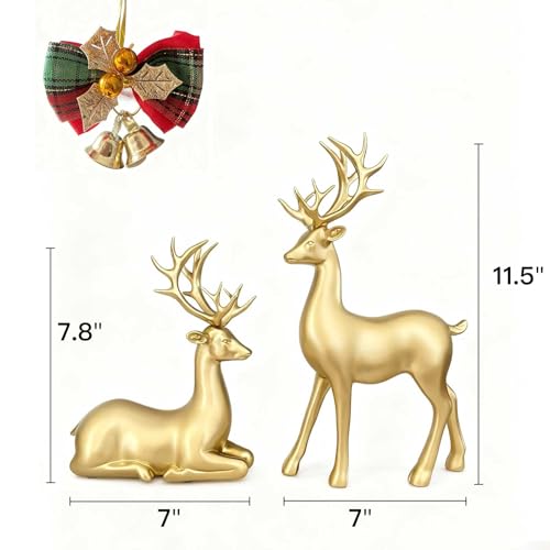 Juego 2 Figuras Decorativas Reno Dorado de Resina miniatura 5