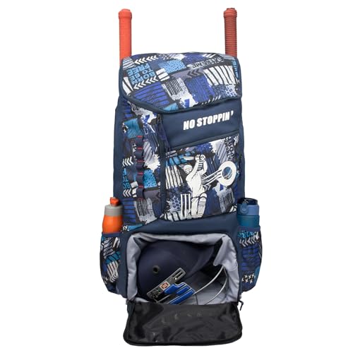 Image of Whackk Kallis 103L Unisex Cricket Kit Bag Backpack | Adult Size | 2 Bat | Shoe /Helmet Pocket | Main Compartment 18 inch Leg Pad |2 Bottle Holder | Easy Access Pocket | Player Edition Senior (navy printed)
