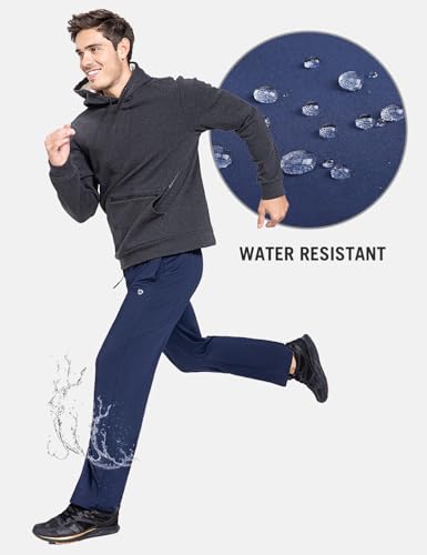 Image of baleaf Men's Fleece Lined Water Resistant Pants Winter Thermal Sweatpants with Zipper Pockets Warm Open Bottom