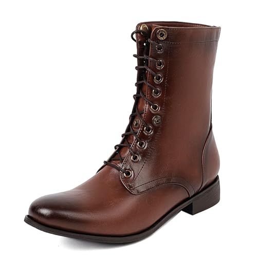 SHEMEE Women's Vintage Punk Renaissance Ankle Booties 1 INCH Low Heels Lace Up Combat Boots Pirate Costume Medieval Short Boot Slip Resistant Flat Biker Knight Oxford Boots