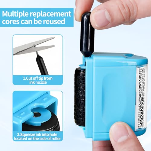 Address Blocker Wide Roller Stamp - Confidential Data Defender With 3-Pack Refills for Anti Theft and Privacy Safety (Blue Stamp + 3 Refills)