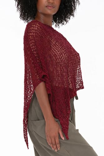 Image of SHU-SHI Summer Ponchos For Women Lightweight Sheer Popcorn Knit Sweater Cape Pullover
