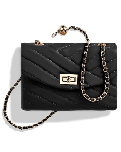 Image of LAVTUG Quilted Crossbody Bag for Women Small Flap Purse with Gold Chain | Faux Leather, Elegant Designer Shoulder Handbag, Everyday Use
