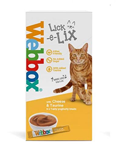 Webbox Lick-e-Lix Unique Tasty Cat Treats Box (All Flavours) 5-7 Treats Per Pack Lick-e-Lix Cheese & Taurine 5 Pack, 10 Pack