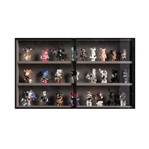 Vitrine, 37 Ebenen, Schaukasten, Figuren und Sammlerstücke, Vitrine, Wandregal, Organizer für Zuhause, Büro, Spielzimmer und Schlafzimmer, modernes Design, Schwarz