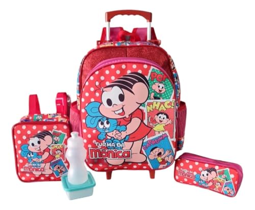 Kit Mochila Escolar Coelho Sansão Mônica Brilhos Rodinhas G Meninas