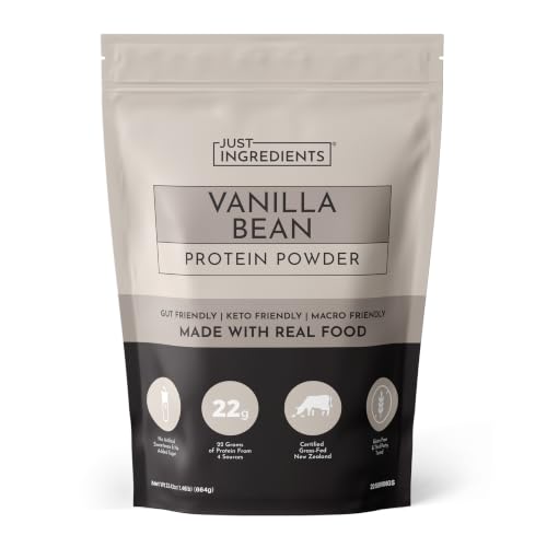 JUST INGREDIENTS Vanilla Bean Protein Powder 20-Serving Blend with 100% Grass-Fed Whey & Organic Plant Proteins Real Vanilla Bean & Cinnamon Supports Muscle Recovery Energy*