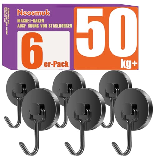 Neosmuk Swing-Magnethaken, 50 kg Haftkraft, Schwarz, 6 Stück...