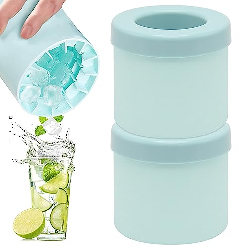 EiswüRfelform Silikon,EiswüRfelschale Eiseimer TAIZER 2PCS EiswüRfelbehäLter Eiswürfelformen Ice Cube Mold EiswüRfelform Eisbereiter Cup Eiswürfelbereiter Becher (blau)