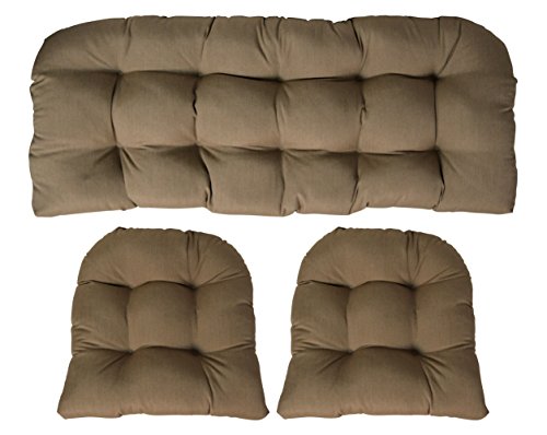 RSH DECOR Sunbrella® Canvas Heather Beige Large 3 Piece Wicker Cushion Set - Indoor/Outdoor Wicker Loveseat Settee & 2 Matching Chair Cushions - Tan/Beige