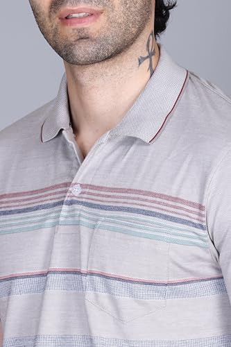 Image of SANE ORIGINALS T-Shirt for Men with Pocket || Textured Striped Polo for Men