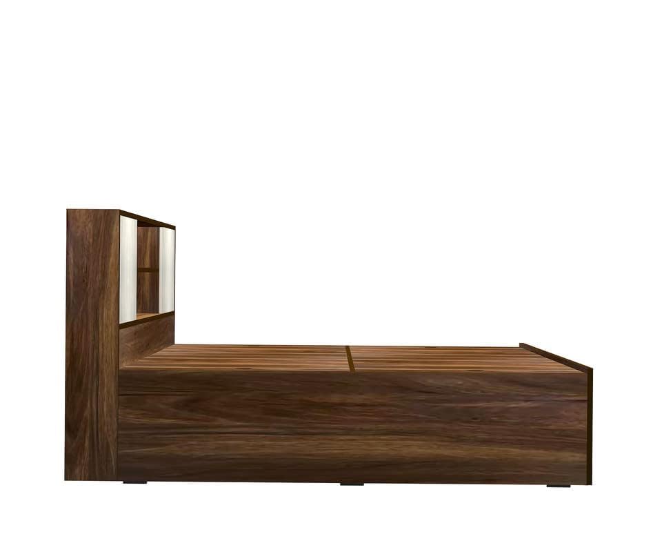 Image of Torque Henrich Engineered Wood King Size Bed with Drawer Storage & Back Storage - Brown | Wooden Palang Diwan Cot for Living Room Furniture | Double Bed for Sleeping