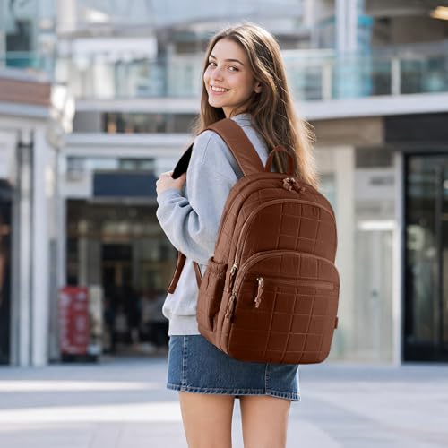 Image of kadilong College Laptop Backpack,Travel Backpack for Women,Quilted Bookbag for 15.6 Inch Laptop Casual Daypack,Chocolate