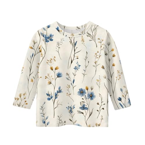 Teen Girl Tops 3/4 Sleeve Crew Neck Girl Shirts Fall Winter Pullover Tops Floral Print Cute Clothes 5-16 Years3