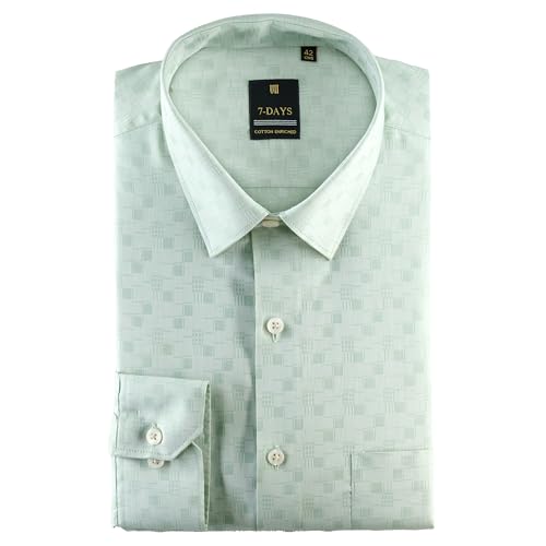 Image of 7-DAYS Premium Men's Formal Shirts - Cotton Rich, Textured Self-Design, Full Sleeve, Regular Fit, Wrinkle Resistant, with Pocket - Perfect for Office