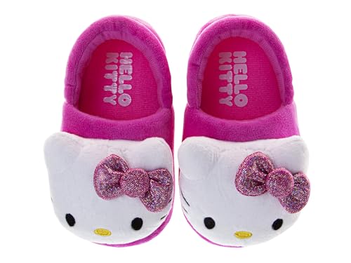 Josmo Sanrio Hello Kitty Slippers for Girls - Kitty White Indoor Cute Kids House Sandals Fuzzy Cat Slipper - 3D Plush Pink (size 11-12 Little Kid)