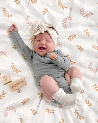 Image of meowcards Muslin Swaddle Blankets for Baby, Unisex Baby Boys Girls Essentials, Large 47 x 47 inches, Boho Receiving Blankets Newborn Registry Must Haves (Brick Leaf, Printed)