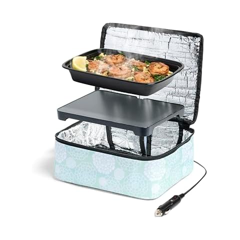 HOTLOGIC Food Warming Tote 12V, Lunch, Aqua Floral Cover