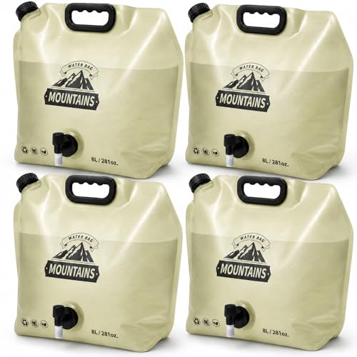 MIAJO Collapsible Water Container Portable Water Jug with Spigot for Camping Foldable Hiking Gear Leakproof Liquid Carrier for Hiking Travel Emergency Preparedness Outdoor Use (4 Pack 2 Gallon)