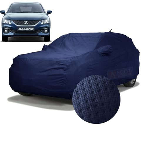 Image of ASCOT, CAR COVER Premium 3-Layer Waterproof & Heat-Resistant Car Cover for Maruti Suzuki NEXA BALENO 2015-2026 | UV Shield, Dustproof | Mirror & Antenna Pockets (BALENO Zeta CNG, TIEBOND Blue)