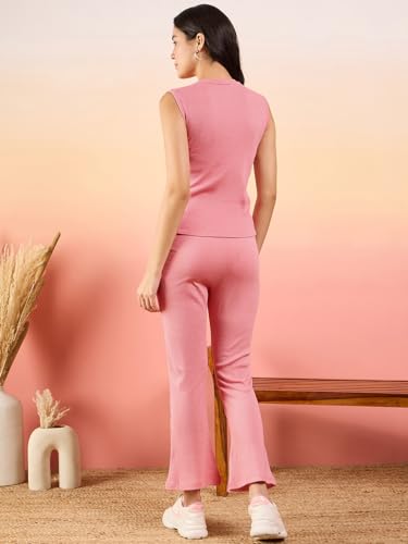 Image of Modeve Women Top Pant Button Closure Solid Print Co-Ord Set