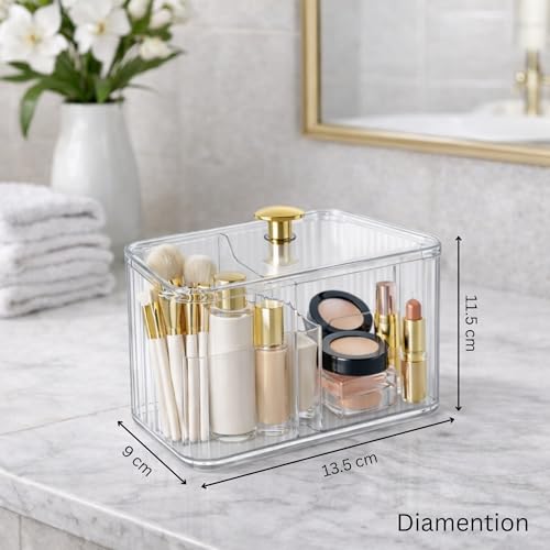 Image of KiZY Cotton Swab Holders, Acrylic Cotton Pad Holder, Qtip Holder with Lid, for Bathroom Canister Storage Organization, Vanity Cosmetic Makeup Organizer (Transparent Pack-2, B)