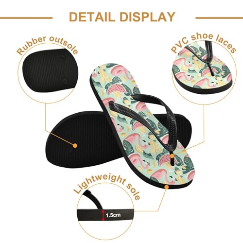 ALAZA Watermelon Lemon Pink Flamingo Flip Flops for Women Fashion Beach Slippers Comfort Mens Flip Flops Non-Slip Rubber Shower Slippers Sandal for Hotel Travel Sport,XS3