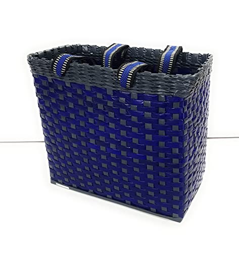 Image of Paperus, Medium, Blue Grey Lunch Bag, Picnic Basket, Carry Bag, Handbag, Tiffin Basket for Office; Rectangular, Eco-Friendly, Handmade, of Paper Ropes, in Inch 11 H, 12 L, 6 Wide Base
