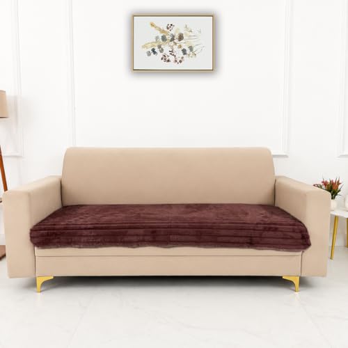 Image of Homerz Premium Rabbit Fur Sofa Cover with Anti-Skid Backing, Soft Plush Fabric Sofa Protector for Living Room Furniture (Pink, 5 (3+2) Seater, Only Seat Cover)