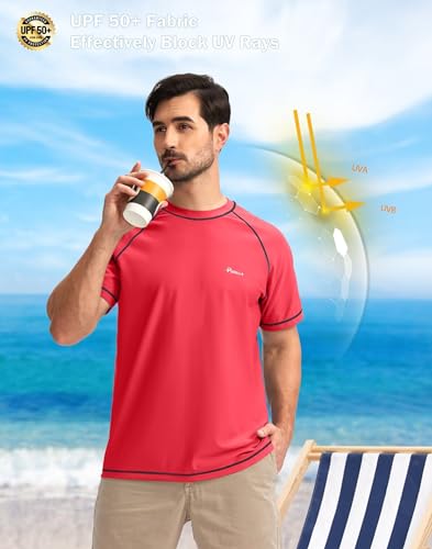 Pudolla Men's Swim Shirts Rash Guard Shirts for Men UPF 50+ Sun Protection T-Shirts Quick Dry Beach Surf Water Shirt2