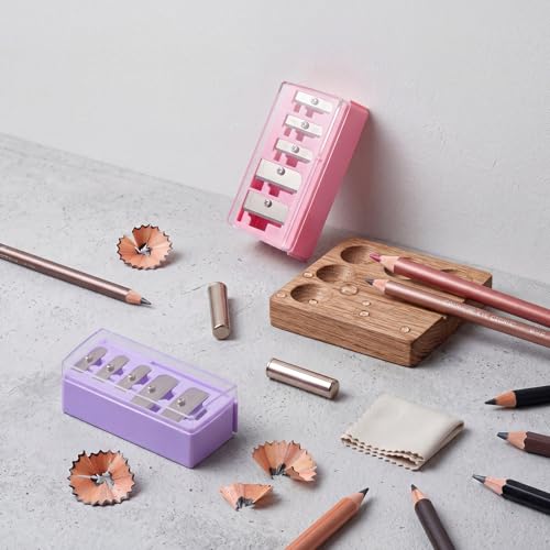 Image of Honoson 2 Pcs 5 Hole Cosmetic Long Point Manual Pencil Sharpener with Plastic Lid Makeup Eyeliner Pencil Sharpener (Pink Purple)