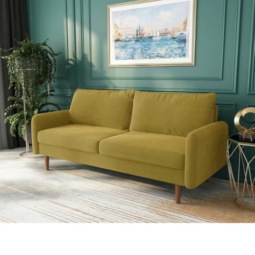 Image of Morrone Velvet Loveseat 2-Seater Sofa, Modern Upholstered Couch for Living Room, Bedroom and Office, Plush Cushion Accent Seating Furniture (Golden, 2 Seater)