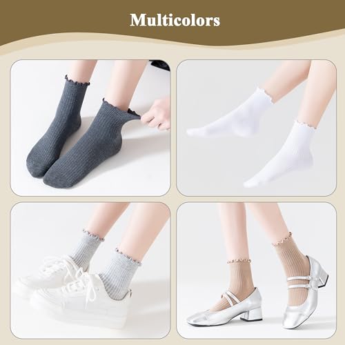 Women's Socks,Ruffle Casual Ankle Socks,Breathable Cool Knit Cotton Lettuce Crew Frilly Socks,8 Pack4