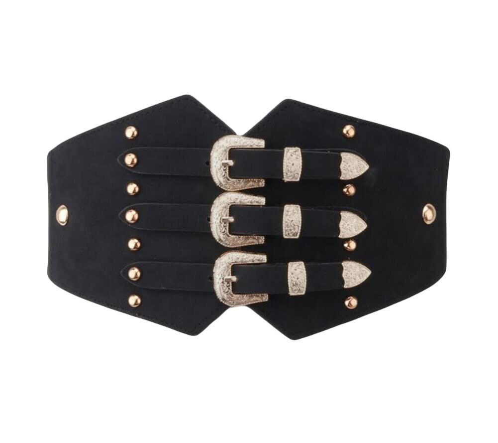 Diyafas Women's Gold Retro Wide Waist Cinch Belts For Dresses Shirts Elastic Waistband Corset, One Size