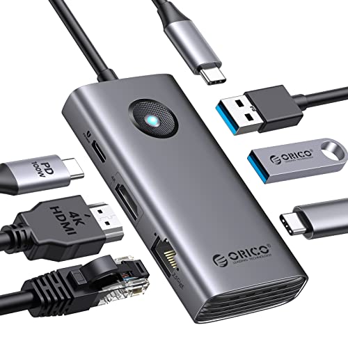 ORICO 6 in 1 USBハブ HDMI 4K@60Hz対応 2.5Gbps ギガビットLAN搭載ドッキングステーション 100W PD充電 5Gbps高速データ転送 USB-Cポート USB-Aポート搭載 Windows Mac対応 USB Cマルチポートアダプター