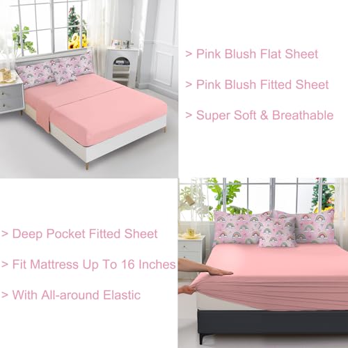 Image of 6 Pieces Girls Rainbow Bedding Set - Tie Dye Pink Bow Comforter Set for Kids Teens - Colorful Bow Knots Bed in A Bag Sheets Set (Rainbow Bowknot, Twin)