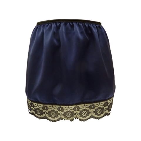 François de Loire Pure Silk Half Waist Slip Petticoat Underskirt Navy Blue Black lace Length 15 inches (M fits Hips 36"/38") Cover