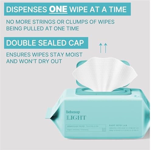 Image of BEBESUP Korea's #1 Light Baby Wipes - Hypoallergenic, Water-Based, Unscented, Alcohol & Paraben-Free - 50 GSM for sensitive skin Flip-Top Plant Based Baby Wipes (1 Pack)